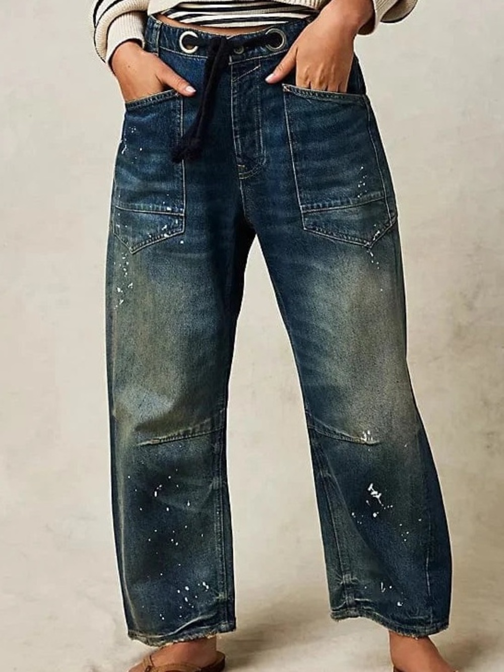 NWT FREE PEOPLE WE THE FREE Moxie Pull-On Barrel Jeans | Timeless Blue MSRP $148